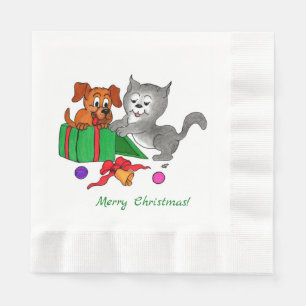 Serviette En Papier Joyeux Noël avec chat et chien