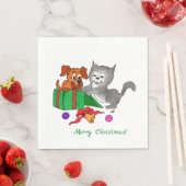 Serviette En Papier Joyeux Noël avec chat et chien (En situation)