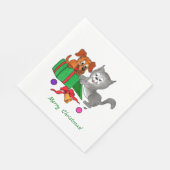 Serviette En Papier Joyeux Noël avec chat et chien (Coin)