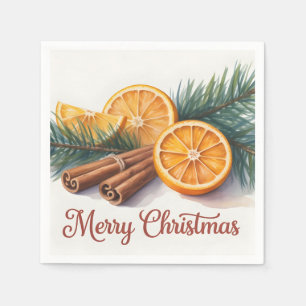 Serviette En Papier Joyeux Noël avec des oranges et de la cannelle