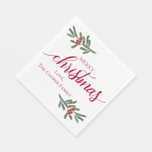Serviette En Papier Joyeux Noël - Baies sèches, épinette (Coin)