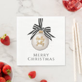 Serviette En Papier Joyeux Noël Bauble blanc noir (En situation)