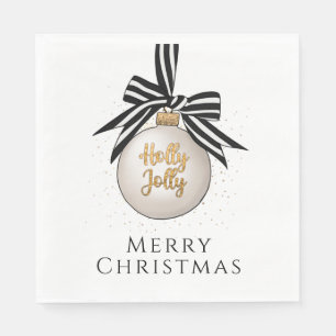 Serviette En Papier Joyeux Noël Bauble blanc noir