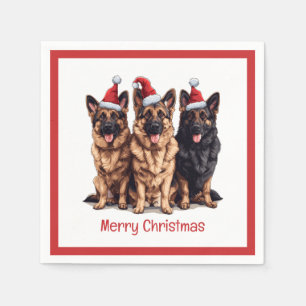 Serviette En Papier Joyeux Noël berger allemand Chiens Père Noël