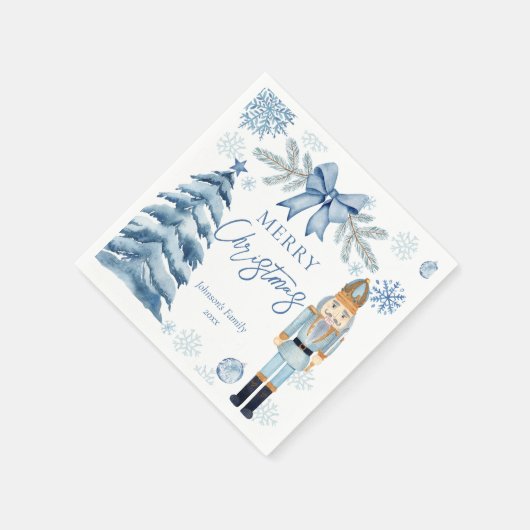 Serviette En Papier Joyeux Noël bleu arc noir (Coin)