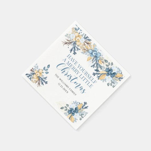 Serviette En Papier Joyeux Noël bleu baies d'hiver papier (Coin)
