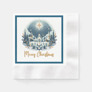 Serviette En Papier Joyeux Noël bleu et or