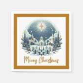 Serviette En Papier Joyeux Noël bleu et or (Devant)