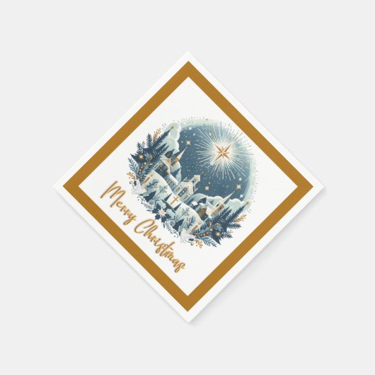 Serviette En Papier Joyeux Noël bleu et or (Coin)