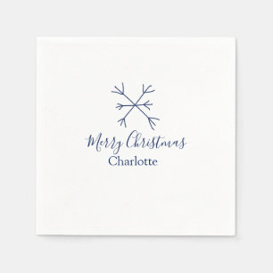 Serviette En Papier Joyeux Noël bleu flocons ajouter nom fêtes