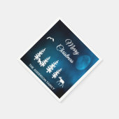 Serviette En Papier Joyeux Noël bleu nuit forêt de lune (Coin)