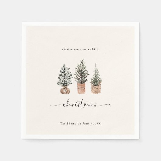 Serviette En Papier Joyeux Noël Boho Minimal Pine Trees (Devant)