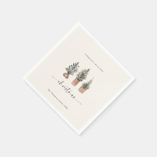 Serviette En Papier Joyeux Noël Boho Minimal Pine Trees (Coin)