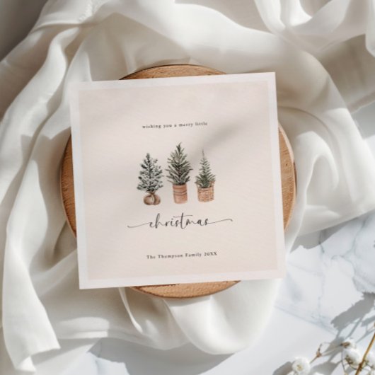 Serviette En Papier Joyeux Noël Boho Minimal Pine Trees