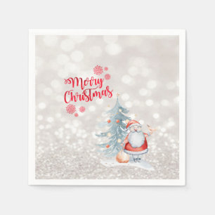 Serviette En Papier Joyeux Noël, Bokeh, Santa Claus, Pine Tree