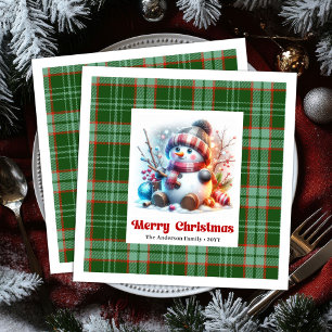 Serviette En Papier Joyeux Noël bonhomme de neige aquarelle serviettes