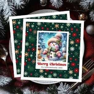 Serviette En Papier Joyeux Noël bonhomme de neige avec flocons de neig