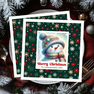 Serviette En Papier Joyeux Noël bonhomme de neige nappe en papier aqua