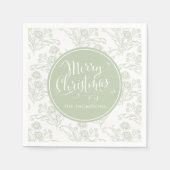 Serviette En Papier Joyeux Noël Botanique Élégant Vert Floral (Devant)