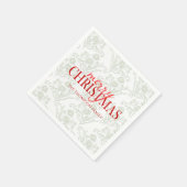 Serviette En Papier Joyeux Noël Botanique Rouge Vert Floral Vacances (Coin)