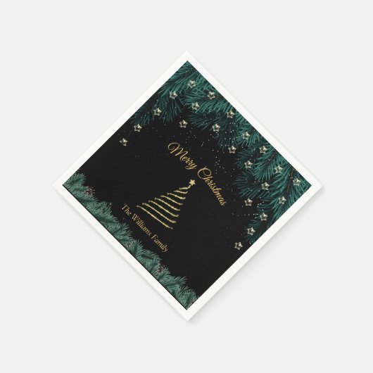 Serviette En Papier Joyeux Noël | Branches Gold Tree & Pine (Coin)