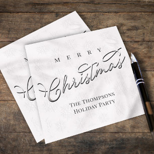 Serviette En Papier Joyeux Noël Calligraphie Argent Flocon de Neige Mi