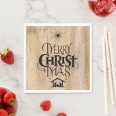 Serviette En Papier Joyeux Noël Calligraphie religieuse Bois rustique (En situation)