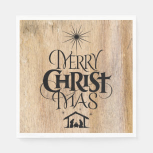 Serviette En Papier Joyeux Noël Calligraphie religieuse Bois rustique
