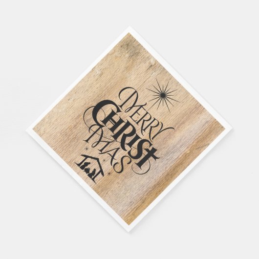 Serviette En Papier Joyeux Noël Calligraphie religieuse Bois rustique (Coin)