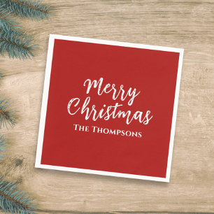 Serviette En Papier Joyeux Noël Calligraphie Rouge Minimaliste Simple