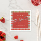 Serviette En Papier Joyeux Noël Calligraphie Script mignon Rouge Plaid (En situation)