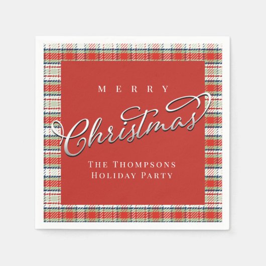 Serviette En Papier Joyeux Noël Calligraphie Script mignon Rouge Plaid (Devant)