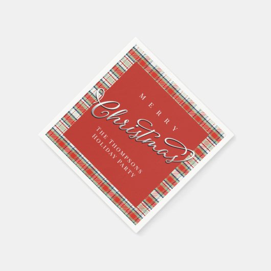 Serviette En Papier Joyeux Noël Calligraphie Script mignon Rouge Plaid (Coin)