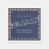 Serviette En Papier Joyeux Noël Calligraphie Script Navy Blue Plaid (Devant)