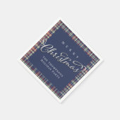 Serviette En Papier Joyeux Noël Calligraphie Script Navy Blue Plaid (Coin)