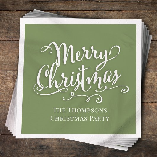 Serviette En Papier Joyeux Noël Calligraphie Script Simple Vert