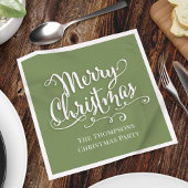 Serviette En Papier Joyeux Noël Calligraphie Script Simple Vert