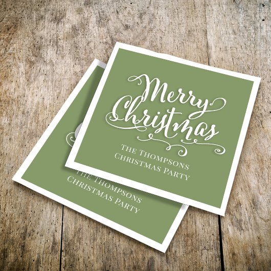 Serviette En Papier Joyeux Noël Calligraphie Script Simple Vert