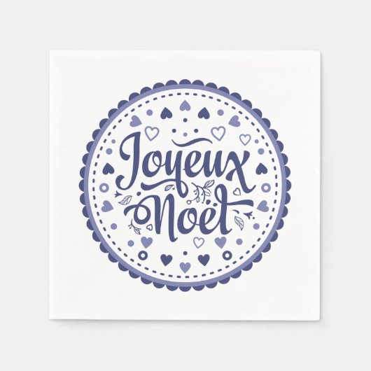 Serviette En Papier Joyeux Noel calligraphie typographie bleu blanc ch (Devant)
