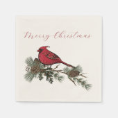 Serviette En Papier Joyeux Noël Cardinal Rouge Sur Une Branche (Devant)