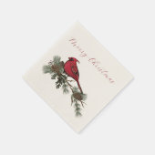 Serviette En Papier Joyeux Noël Cardinal Rouge Sur Une Branche (Coin)