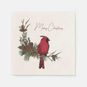 Serviette En Papier Joyeux Noël Cardinal Rouge Sur Une Branche (Devant)