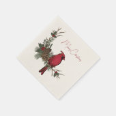 Serviette En Papier Joyeux Noël Cardinal Rouge Sur Une Branche (Coin)