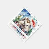 Serviette En Papier Joyeux Noël Casquette Festive Hérisson - (Coin)