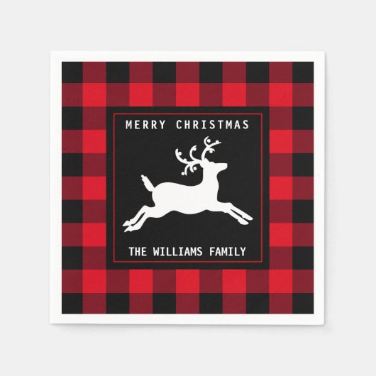 Serviette En Papier Joyeux Noël Cerf rouge noir Buffalo Check (Devant)
