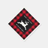 Serviette En Papier Joyeux Noël Cerf rouge noir Buffalo Check (Coin)