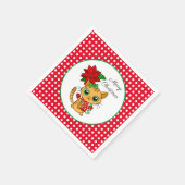 Serviette En Papier Joyeux Noël | Chat orange avec Poinsettia (Coin)