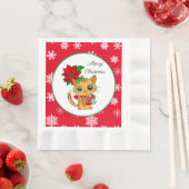 Serviette En Papier Joyeux Noël | Chat orange avec Poinsettia (En situation)