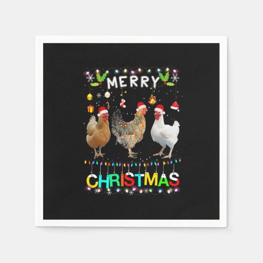 Serviette En Papier Joyeux Noël Chicken Chemise Santa Hat Lumières Xma (Devant)