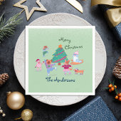 Serviette En Papier Joyeux Noël Chien Ice Patinage Nom Moss Green